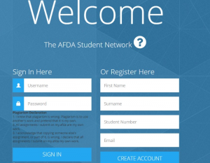 Create account on AFDA student portal