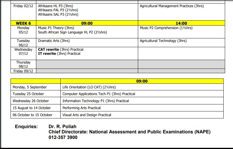 2022 Matric Exam Timetable