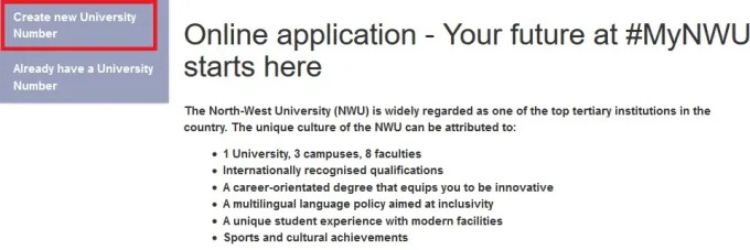 NWU Online Application 2023